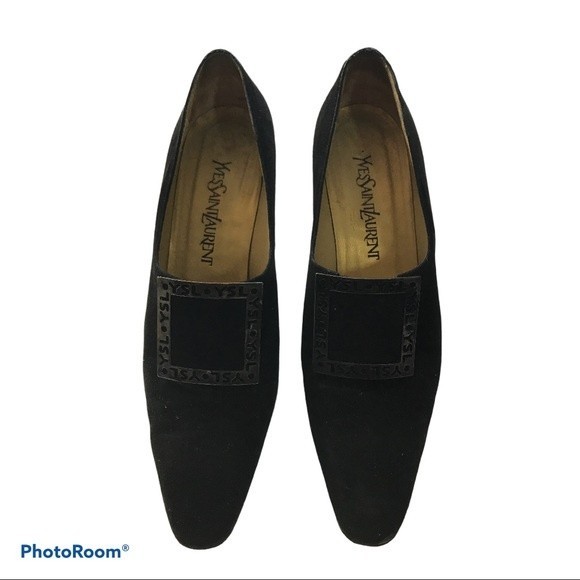Yves Saint Laurent Vintage Buckle Shoes Black Suede Size 8.5 - Picture 4 of 8